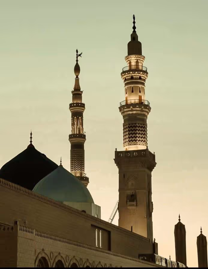 Evening view of the Prophet's Mosque minarets